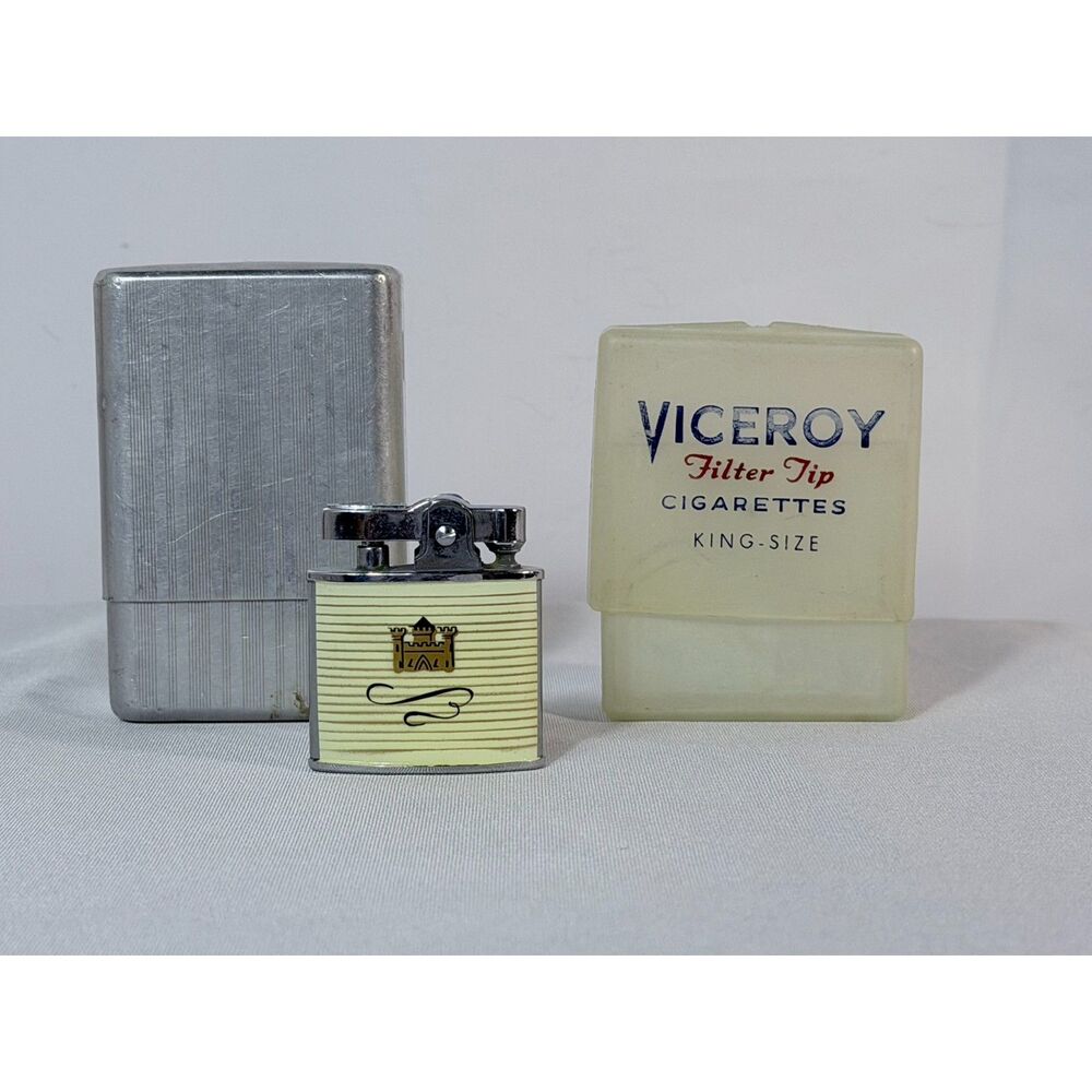 VTG Viceroy King Sized Cigarette Case Aluminum Continental Auto Pocket Lighter